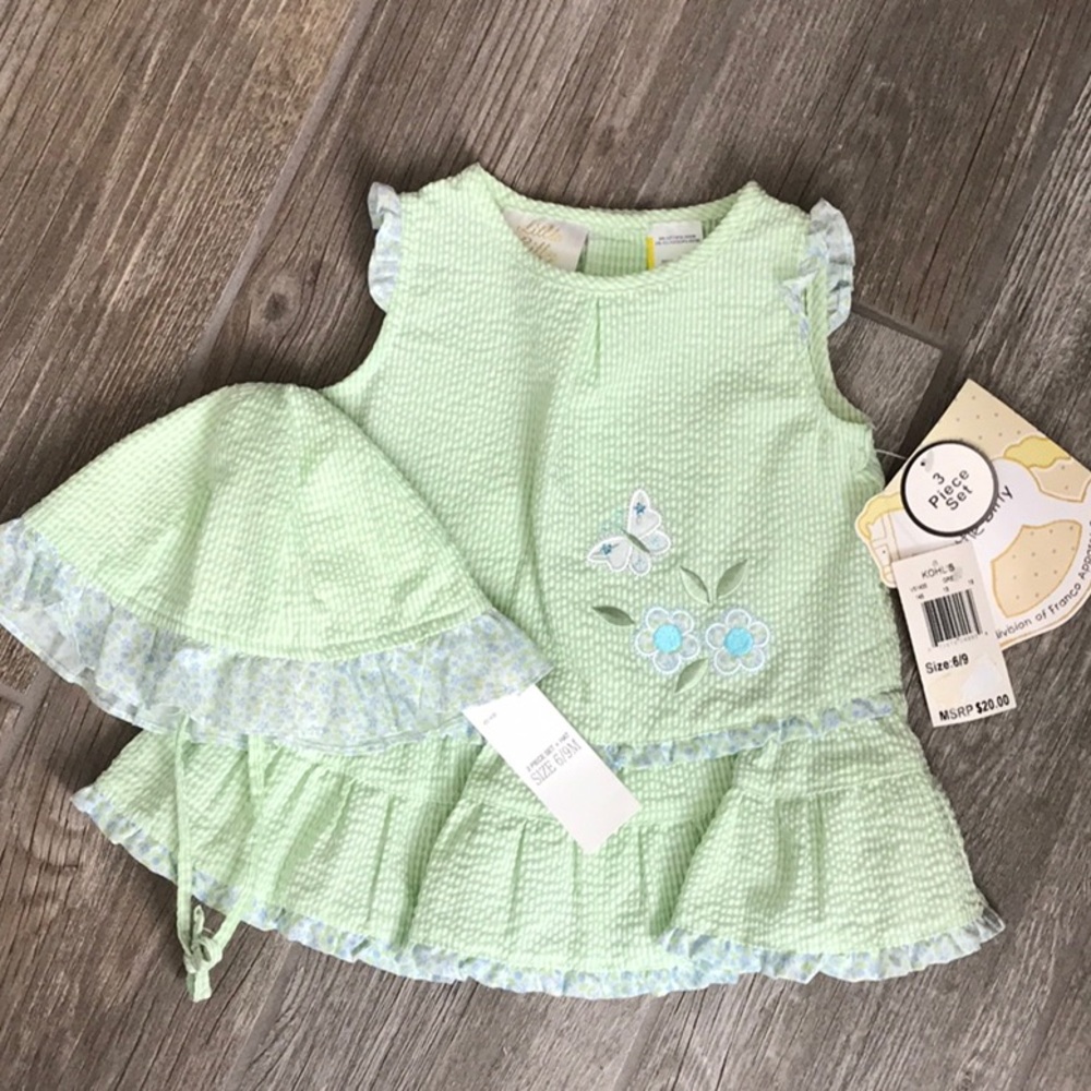 Itty Bitty Green and White Sundress with Hat.